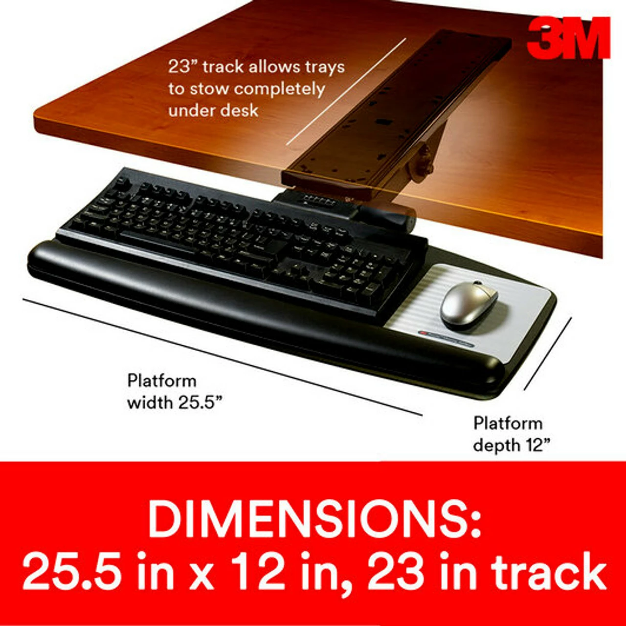 3M Easy Adjust Keyboard Tray With Standard Keyboard & Mouse Platform, 23" Track 4 3M Easy Adjust Keyboard Tray With Standard Keyboard & Mouse Platform, 23" Track - Image 2