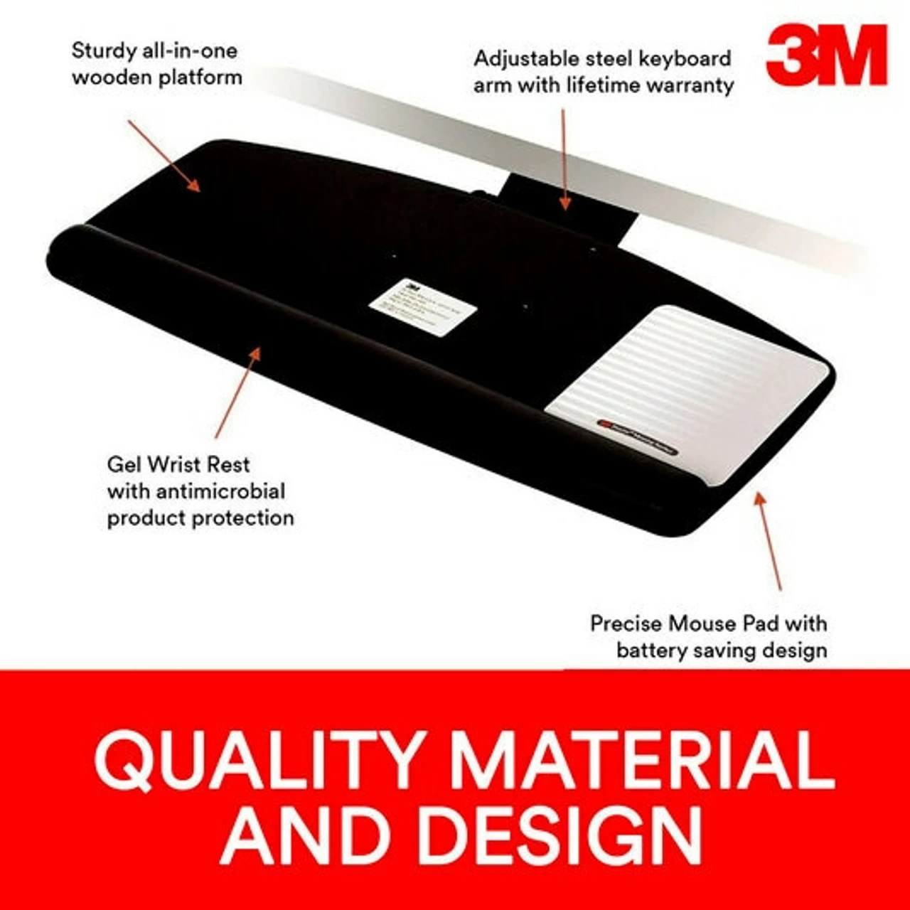 3M Easy Adjust Keyboard Tray With Standard Keyboard & Mouse Platform, 23" Track 7 3M Easy Adjust Keyboard Tray With Standard Keyboard & Mouse Platform, 23" Track - Image 5