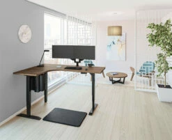 HI HAT 3-Stage Electric Adjustable 3-Leg Table Base -Logitech sHOP L Unit Black Base Pinnacle Walnut Worksurface private office 13054.1649171037