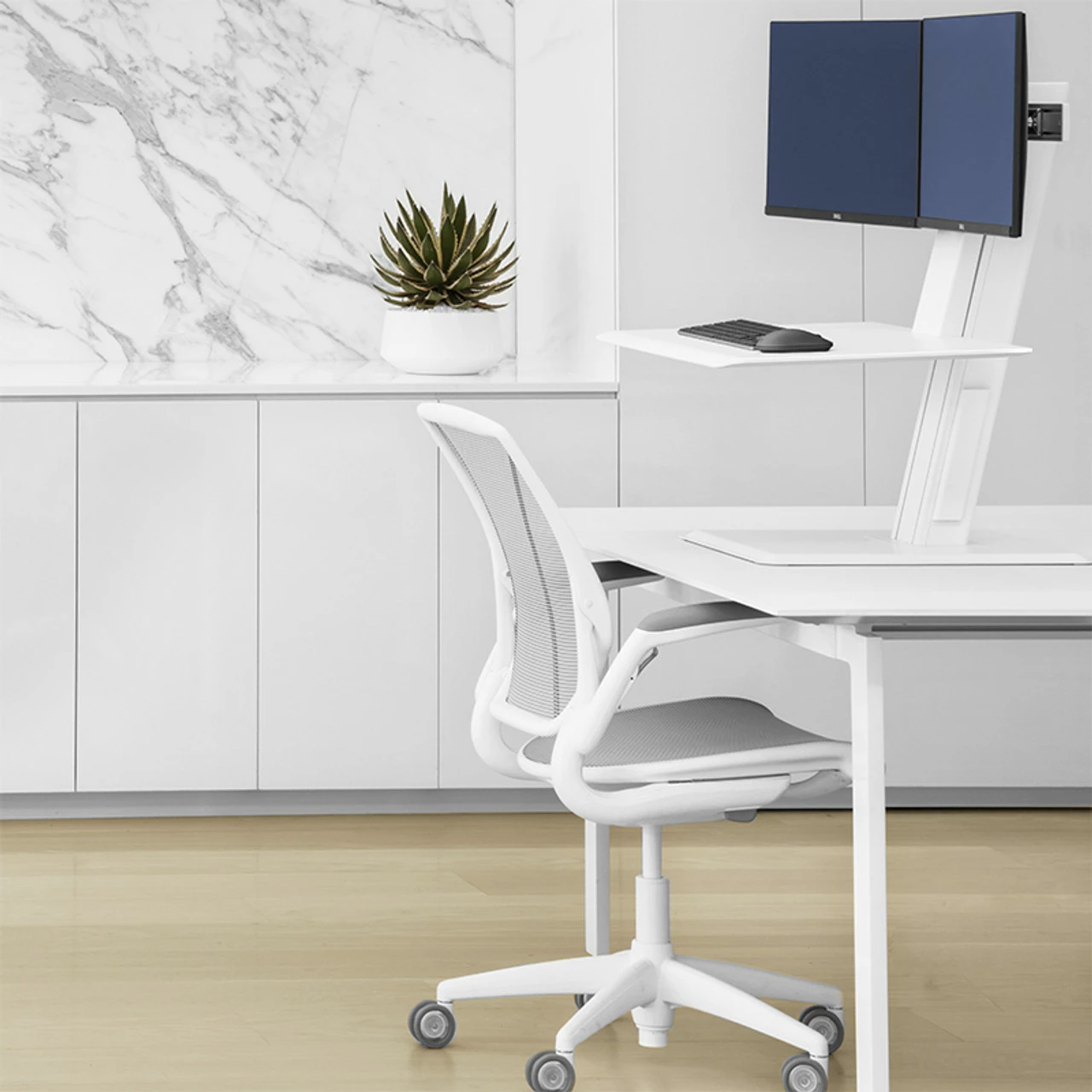 Humanscale QuickStand Eco Dual Monitor Sit/Stand Desk Solution - White 4 Humanscale QuickStand Eco Dual Monitor Sit/Stand Desk Solution - White - Image 2